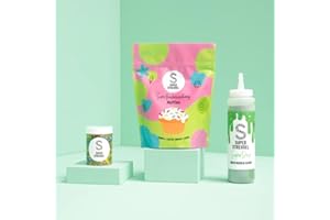 ‎SUPER STREUSEL Super Streusel Dino Muffin Backset – Muffin Backmischung + SuperDrip Grün 300 g + DinoParty Streusel 90 g – Backset für 12 Dino Muffins