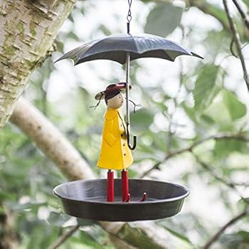 Garden Mile Novelty Metal Hanging Chain Girl And Umbrella Bird
