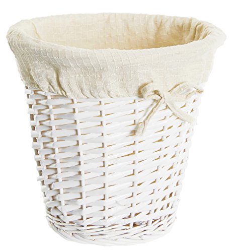 Cream round waste paper wicker bin basket with lining