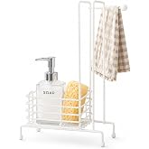 Orret Home Metal Sabunluk S&uuml;ngerlik ve Bez Organizeri, Beyaz Tezgah &Uuml;st&uuml; Mutfak Banyo D&uuml;zenleyici, Havluluklu Tel Sepet, Sabu