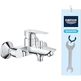 GROHE QuickFix Start Edge, Grifo de ducha o ba&ntilde;era, montaje en pared y salida inferior, menor consumo de agua, instalaci&oacute;n co