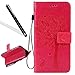 Produktbild lederhülle für HTC M8,Wallet Hülle für HTC M8,Leeook Elegant Reizend Kreative Rose Rot Baum Blumen Katze Schmetterling Muster Entwurf Prägung PU Leder Filp Case Cover mit Lanyard/Strap Ständerfunktion Kartenfächer Magnetverschluss Book Style Flip Folio Brieftasche Schale Handytasche Schutzhülle Etui Tasche für HTC M8 + 1 x Schwarz Eingabestift-Rose Red