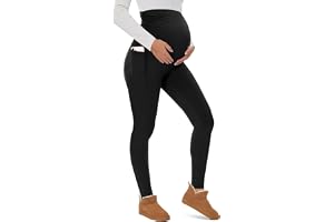 CheChury graviditetsleggings med hög midja över bula, leggings med fickor, töjbara magstöd, graviditetsbyxor för kvinnor, dubbla lager, breda midjebandsbyxor