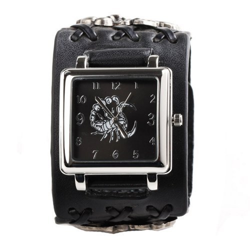 UNIQUEBELLA Punk Gothic Element Armbanduhr Nieten Schdel Metall Kette Lederarmband Herren Damen Uhr Geschenk Watch Gift Skorpion