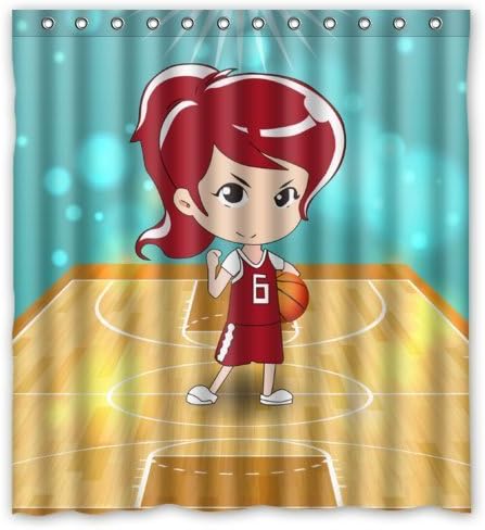 Cute Cartoon Basketball Player Girl Shower Curtain - 60" x 72"Inches -