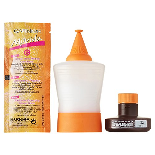 Garnier Tönung Movida Pflege-Creme, Intensiv-Tönung Haarfarbe 32 Schokobraun (für leuchtende Farben, auch für graues Haar, ohne Ammoniak) 1er Pack Haarcoloration-Set
