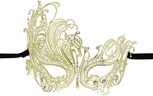 Masquerade Mask Venetian Party Mask Shiny Metal Mask Mardi Gras Mask for Women (Gold)