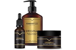 Kit Barba per Uomo The Goodfellas' Smile Original, 3 in 1 Set Regalo Cura della barba Uomo - con Shampoo Barba, balsamo, Olio - 100% Made in Italy