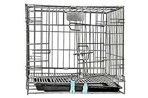 Lovely PET'S KINDOM-Single Door Folding Metal Dog Cage/Crate/Kennel 18 INCH Antique Black with Removable Tray Rabbit Puppies Cages (43 cm x 31 cm x 39.5 cm)