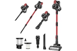 QIMU Akku Staubsauger 45000Pa/500W/40 min, Stielstaubsauger Kabellos Selbststehend Tierhaarentferner mit Anti-Tangle-Bürste Leichtgewicht, Wandladestation, Ultraleise für Tierhaare/Teppich/Hartboden/Auto