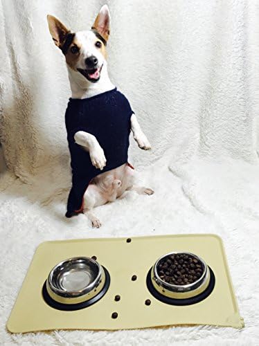 Feeding Placemat for Cats and Dogs. Waterproof and Non-Slip Pet Food Mat for Pet Bowls .:. Pet Tray Protector .:. Colours Are Delivered Randomly Either Light Grey or Beige