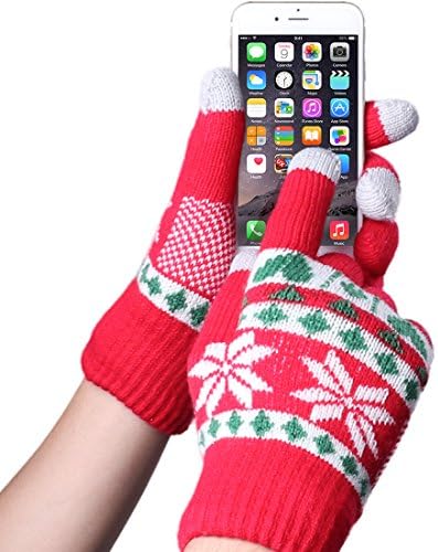 Touch Screen Gloves Mittens, Aomeiqi Knitted Jacquard Winter Gloves Full Finger Mittens Outdoor Climbing Cycling Gloves Texting Gloves for Smartphones and Touchscreens (Red)