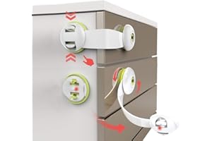 VIKROM [Lot de 10] verrous de sécurité pour enfants - Sans outils ni perçage nécessaire - Pour armoires de cuisine, tiroirs, appareils électroménagers, placards, cuisine, réfrigérateur et four, poubelle