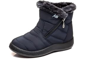 Sunqiran Damen Schneeschuhe Knöchel Reißverschluss Stiefel Pelz gefüttert warme Stiefel Outdoor rutschfeste wasserdichte bequeme