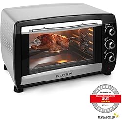 Klarstein Omnichef 45B - Mini four électrique, 45 L, 4 plaques amovibles, 2000 W, température jusqu'à 230°C, 4 éléments chauffants, tournebroche, minuterie, vitrage de sécurité, inox, noir