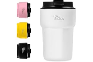‎OTTO KONING Termo podróżny 350ML Otto Koning, izolowany kubek do kawy z nieszczelną pokrywką, wielokrotnego użytku do podróży, kubek stalowy do gorącej i zimnej kawy (Biały).
