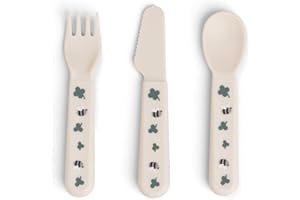 Done by Deer Foodie Baby und Kinderbesteck Set Tiny farm Sand - abgerundete Kanten, passt perfekt in kleine Hände - 100% PP in Lebensmittelqualität - Praktisches und sicher baby zubehör