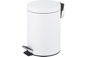 Novel Solutions Innoteck Essentials Round Colour Coated Pedal Bin 3L Dustbin Size 26x17cm for Kitchen and bathroom, Matt White, Powder Coated Steel, 3 Litre