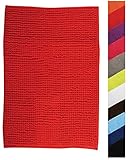 MSV Badteppich Badvorleger Duschvorleger Chenille Hochflor Badematte 40x60 cm – Rot