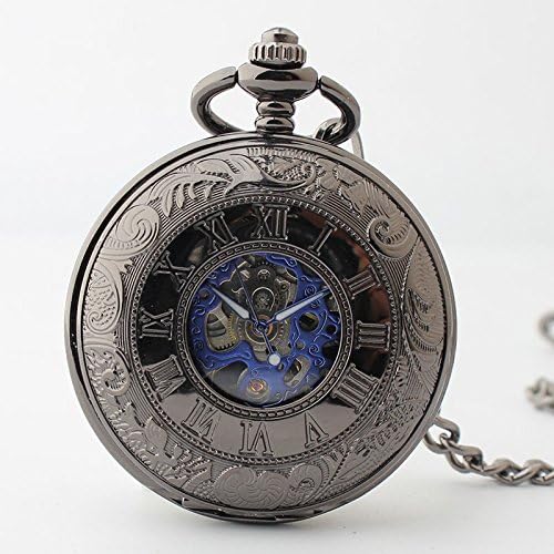 HBB Acrylic mirror pocket watch / double open mechanical pocket watch / tungsten steel black Roman scale
