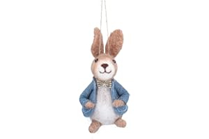 Gisela Graham Wool Mix spring/easter Decoration 13cm - Bunny with Blue Jacket