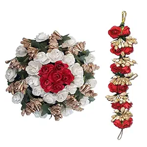 GadinFashion? Full Red Juda Bun Hair Flower Gajra and Red & White gajra Combo for Wedding and Party