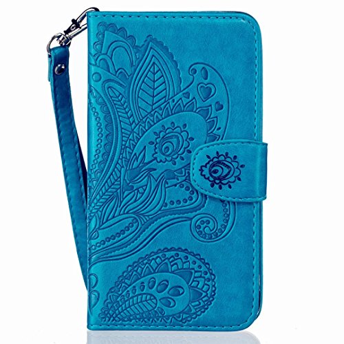 iPhone SE 5 5S Ledertasche MUTOUREN Schutzhülle Handyhülle Brieftasche Case mit Ständer HalterKartenfächer für iPhone SE 5 5S Premium Ledertasche Gepresste Blumen Painted Pattern Hülle Handy Case Dünne Tasche Cover Schutzhülle Schale Tasche-Pfau Blumen Blau + Metall Stylus Pen - 2