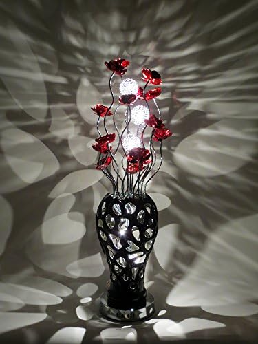 Romance Ceramic Black Vase Metal Wire Table Desk Lamp Red Floral Flowers