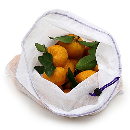 btsky wiederverwendbar Umweltfreundlich waschbar Mesh erzeugen Aufbewahrungsbeutel Kordelzug Taschen Einkaufstaschen, Multicolor/White, 12 Stück - 7