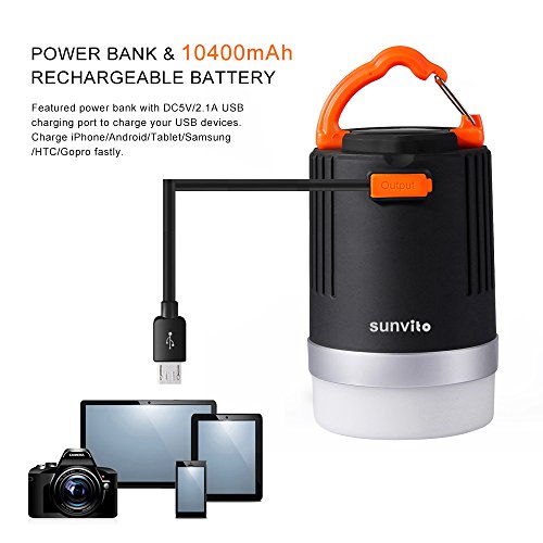 Camping Laterne, Sunvito 2-in-1 LEDs Camping Lampe und 10400mAh Power Bank, IP65 wasserdicht wiederaufladbar, Laterne Ideal für Notfall,Camping Wandern Angeln (USB-Anschluss) - 2