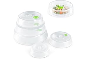 Flexzion Tapa microondas libre de BPA, 5 piezas, Tapadera microondas con orificio para liberar vapor, Accesorios de cocina, para diferentes tamaños de platos, apto para lavajillas, anti-salpicadura