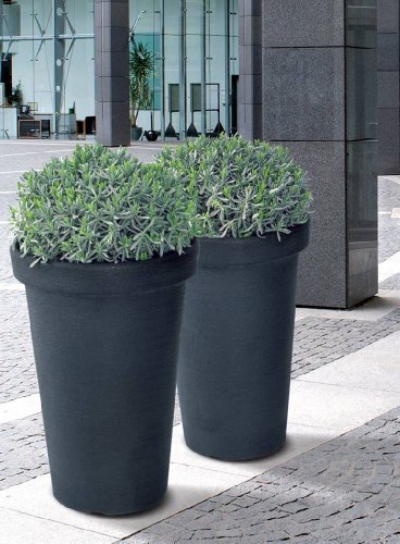 2er Set XL Flower Tower Anthrazit – 2 Pflanztöpfe mit 63 cm Höhe, 40cm Durchmesser und 36 Liter Volumen für Innen- und Außenbereiche, inkl. halbhohem Einsätzen für sauberes Bepflanzen und einfaches Umtopfen - 4