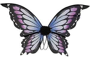 EliphonTowne Lot de 4 ailes de fée et baguette – Costume de papillon beau et léger pour enfants/adolescents/adultes minces, ailes de papillon, costume de fée pour jeu de rôle, Halloween, journée