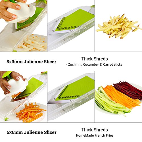 Keynice professioneller 4in1 Kartoffelschneider. Verwendbar als Gemüsehobel, Käsereibe, Tomatenschneider, Gemüseschneider, Pommes Frites Schneider, Allesschneider / 4 scharfe Klingen aus rostfreiem Stahl - 3