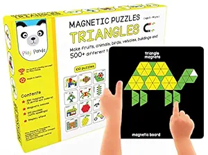 Play Panda New Magnetic Puzzles : Triangles - Includes 250 Colorful Magnets, 100 Puzzles, Magnetic Board, Display Stand