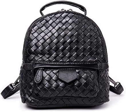 Kissria Woven Backpacks, Women Girls Hand Leather Cute Travel Daypack Shoulder Bag Black