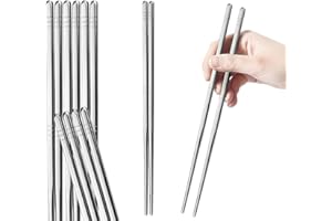 Tiokin Premium Reusable Stainless Steel Chopsticks - 5 Pairs, 9.5 Inch, Square, Non-Slip, Dishwasher Safe, Use for Home, Kitchen, Hotel, Restaurant
