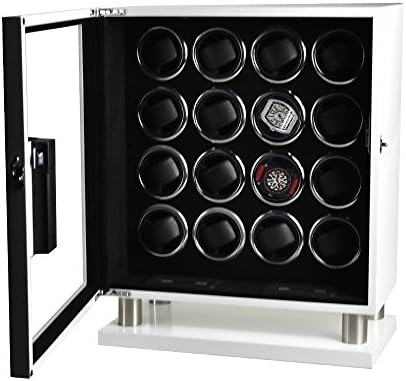 Classic Watch winder Smart LCD touch with TPD mode control - Wooden watch box - Gift for men and women (16 rotor-White)