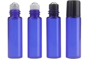 JIHUOO 24Stück 5ml Leer Roller Flaschen Roll On Flaschen Ätherische Öle Glasflaschen mit Rollenkugel Blau