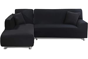 Feilaxleer Funda Sofa Chaise Longue Elástica Brazo Izquierdo/Derecho,Funda para Sofá en Forma de L (4 Plazas +3 Plazas,Negro)
