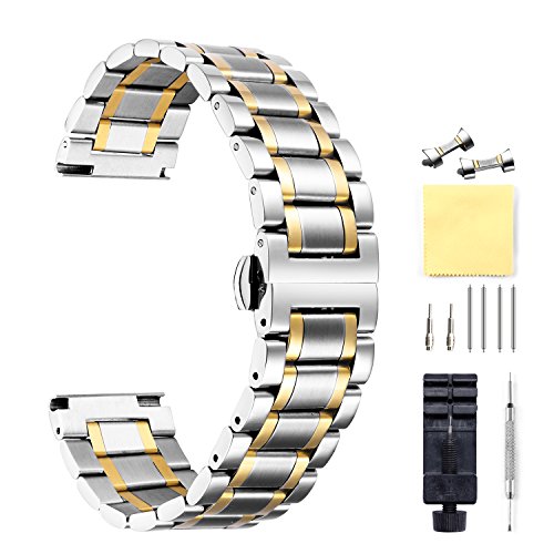 BINLUN Stainless Steel Watch Bands 12mm-24mm Replacement Smart Watch Straps with Straight&Curved Ends Universal fit for Samsung Galaxy Watch 6/5/4/3,Fit for Garmin Watch Women/Men