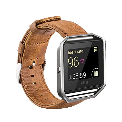 Leder Armband für Fitbit Blaze, MroTech Armband mit Metallrahmen, Uralt Stil Echtes Leder Uhrenarmband für Fitbit Blaze Smartwatch - 7