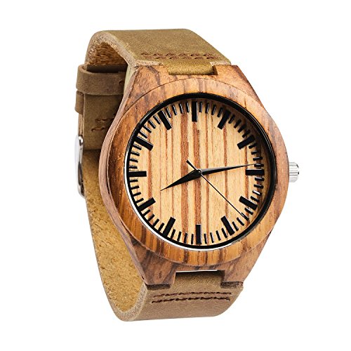 Affute Herren Zebrawood Holzuhr mit echtem braunem Lederband Quarz Analog mit Qualitt Miyota Bewegung, 1,7 Zoll Affute Herren Zebrawood Holzuhr mit echtem braunem Lederband Quarz Analog mit Qualitt Miyota Bewegung, 1,7 Zoll