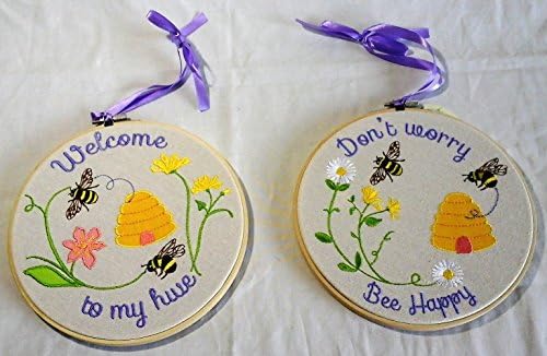 Embroiled Roundel Bee Welcome Hanging Sign - 2 Designs to Choose from