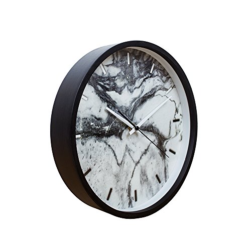 TaylorHe Zeitgenössischer Schwarzer Rahmen Holz Wanduhr Stille Quarzuhr 25cm x 25cm x 5cm Schwarzes weißes Marmor-Muster - 2