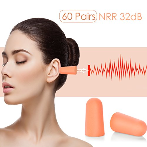 MPOW 60 Paar Ultra Weiche Gehörschutzstöpsel von Schaum-Material, Einweg-Gehörschutzstöpsel mit 32db NRR, ein Paar Ohrstöpsel pro Kissenpaket, 60 Paar pro Tasche, Orange - 2