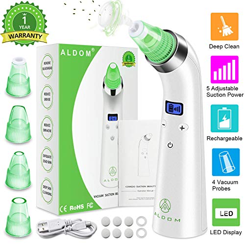 Aspirador de puntos negros, herramienta de succión para eliminar acné de Aldom recargable, kit de tratamiento facial con 5 niveles de succión ajustables