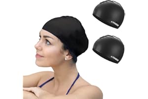 MTHGH [2 pièces] Bonnet de Bain pour Enfants, Bonnet de Natation en Silicone Filles Garçons Unisexe, Bonnet de Piscine pour Cheveux Longs
