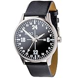 JOBO Unisex Armbanduhr 24-Stunden-Uhr Quarz Analog Edelstahl Leder
