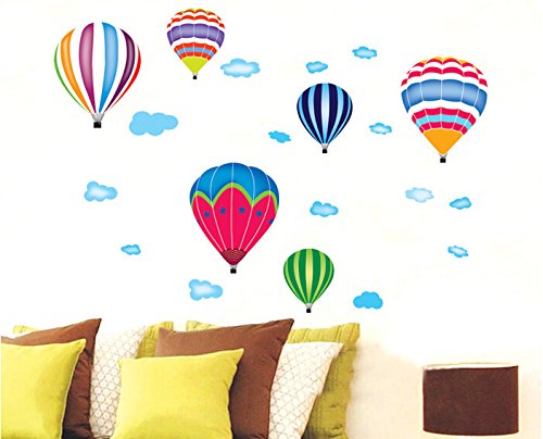 ufengke Bunten Heißluftballon Wolken Wandsticker,Kinderzimmer Babyzimmer Entfernbare Wandtattoos Wandbilder - 2